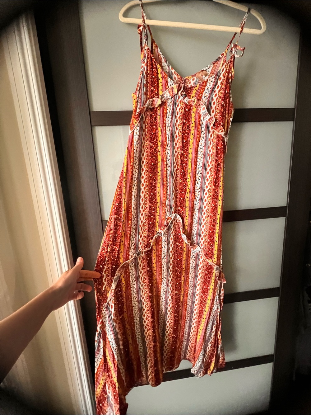 Rust Multi Stripe High-Low Maxi Dress by Rose & Olive